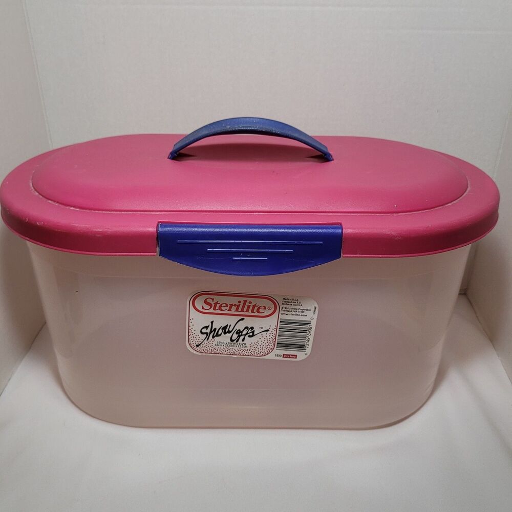 Vintage Sterilite Large Show Off Storage Tote 1890 Very Berry Hinged Lid *flaw